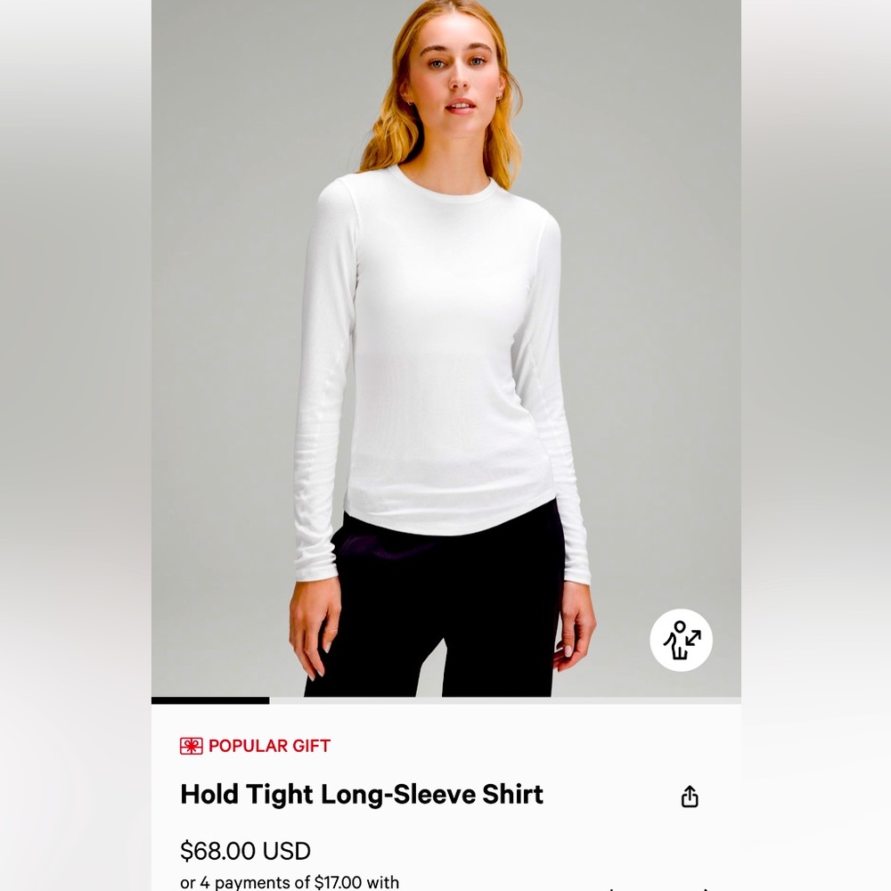 Lululemon Hold Tight Long-sleeve shirt; size 8; white